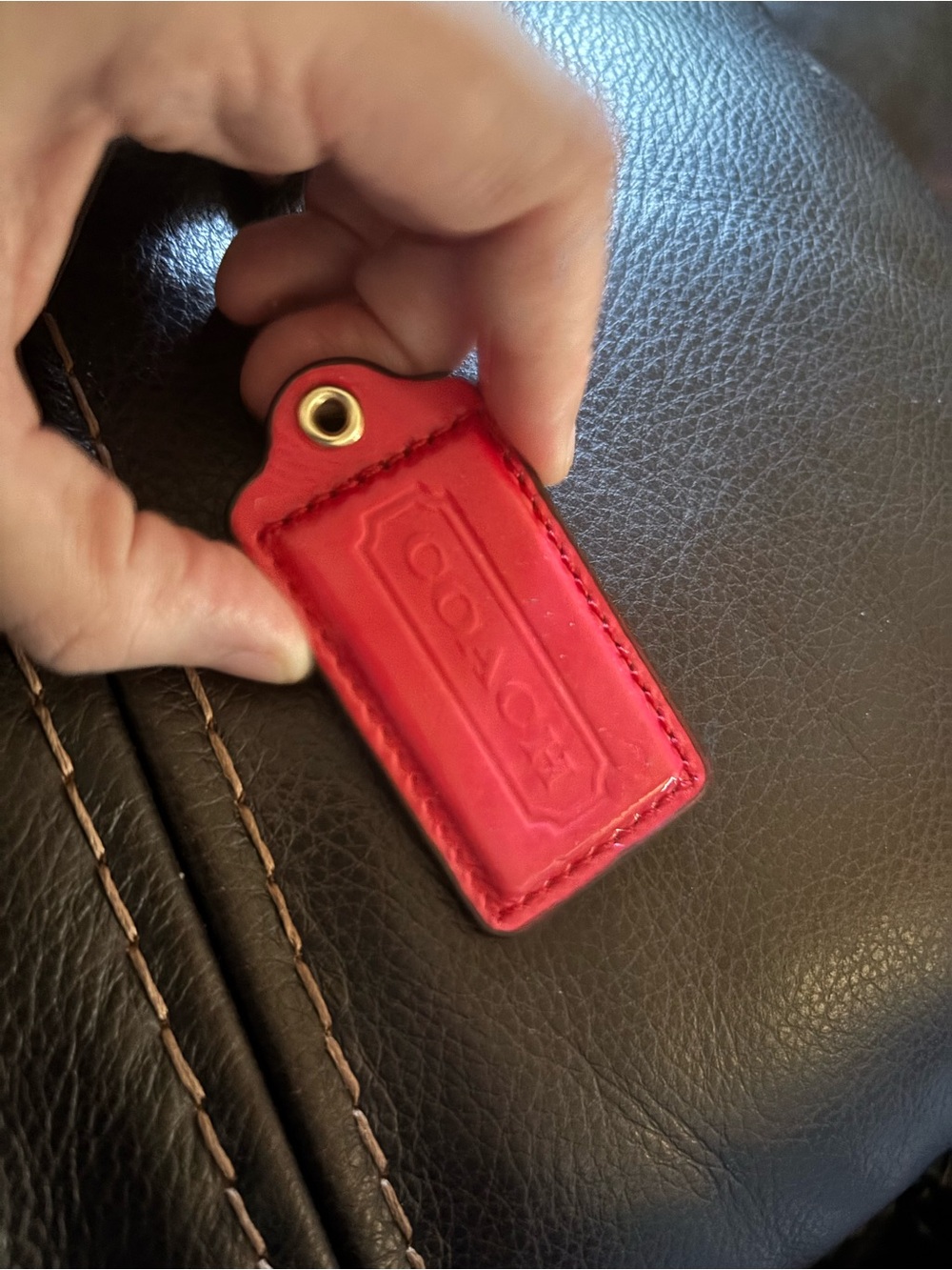 New Coach Large Ruby Red Patent Leather Hangtag With Gold Ball Chain!